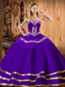 Purple Organza Lace Up Quinceanera Gowns Sleeveless Floor Length Embroidery