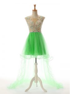 Green Sleeveless Tulle Backless Celebrity Inspired Dress for Prom and Party