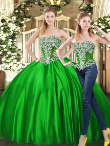 Green Sweetheart Lace Up Beading and Ruffles Quince Ball Gowns Sleeveless