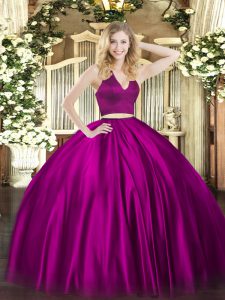 Spectacular Floor Length Zipper Quince Ball Gowns Fuchsia for Military Ball and Sweet 16 and Quinceanera with Ruching