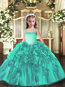 Floor Length Ball Gowns Sleeveless Turquoise Kids Formal Wear Lace Up
