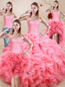 Luxury Sleeveless Lace Up Floor Length Beading and Ruffles and Ruching Quinceanera Gown