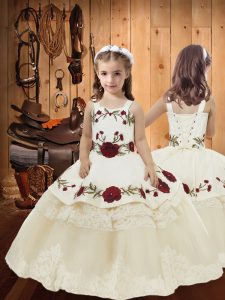 Floor Length Ball Gowns Sleeveless White Little Girls Pageant Dress Lace Up