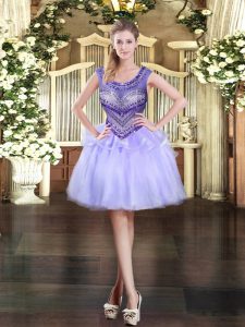 Free and Easy Mini Length Lavender Party Dress Wholesale Scoop Sleeveless Zipper