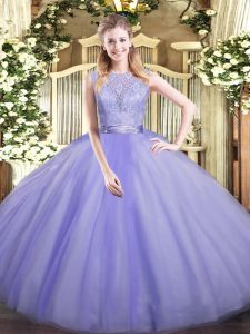 Noble Lavender Scoop Backless Lace 15th Birthday Dress Sleeveless