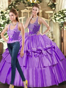 Spectacular Ruffled Layers 15th Birthday Dress Eggplant Purple Lace Up Sleeveless Floor Length