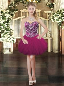 Fuchsia Sweetheart Lace Up Beading and Ruffles Prom Party Dress Sleeveless
