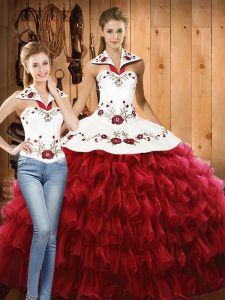 Organza Sleeveless Floor Length Sweet 16 Dresses and Embroidery and Ruffled Layers
