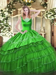 Unique Green Side Zipper Ball Gown Prom Dress Beading and Embroidery Sleeveless Floor Length