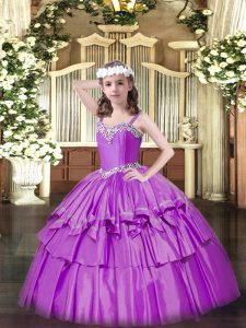 Top Selling Floor Length Ball Gowns Sleeveless Lilac Little Girls Pageant Dress Lace Up