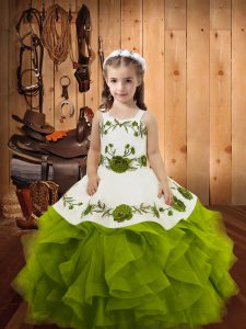 Enchanting Ball Gowns Pageant Gowns For Girls Olive Green Straps Tulle Sleeveless Floor Length Lace Up