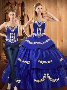 Floor Length Two Pieces Sleeveless Royal Blue Quinceanera Gowns Lace Up