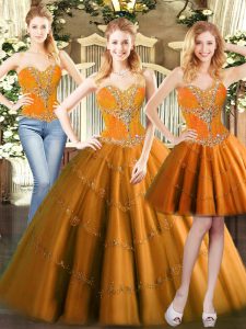 Admirable Orange Red Sweetheart Neckline Beading Ball Gown Prom Dress Sleeveless Lace Up