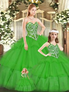 Best Beading Quinceanera Gown Green Lace Up Sleeveless Floor Length