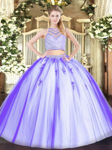 Lavender Sleeveless Floor Length Beading Zipper Quinceanera Gown