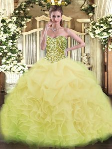 Designer Yellow Green Lace Up Quinceanera Gown Ruffles Sleeveless Asymmetrical