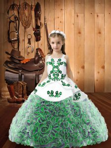 Embroidery and Ruffles Pageant Dress for Womens Multi-color Lace Up Sleeveless Floor Length