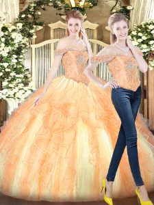 Floor Length Ball Gowns Sleeveless Gold Quinceanera Dresses Lace Up
