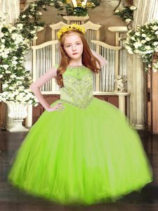 Gorgeous Sleeveless Tulle Floor Length Zipper Winning Pageant Gowns in with Beading
