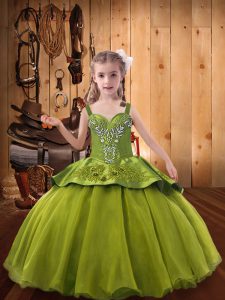 Green Ball Gowns Beading and Appliques Glitz Pageant Dress Lace Up Taffeta and Tulle Sleeveless Floor Length