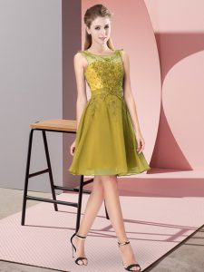 Beauteous Knee Length Zipper Bridesmaids Dress Olive Green for Prom and Party and Wedding Party with Appliques