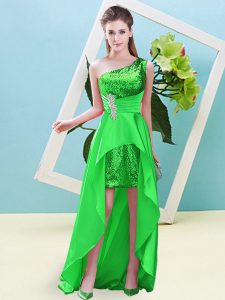 High Low Lace Up Runway Inspired Dress Green for Prom and Party with Beading and Sequins