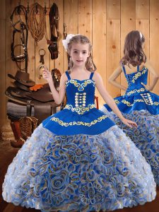 Ball Gowns Child Pageant Dress Multi-color Straps Fabric With Rolling Flowers Sleeveless Floor Length Lace Up