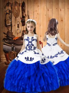 Royal Blue Sleeveless Organza Lace Up Little Girls Pageant Dress for Sweet 16 and Quinceanera