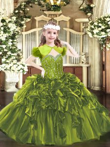 Ball Gowns Little Girl Pageant Dress Olive Green Straps Organza Sleeveless Floor Length Lace Up