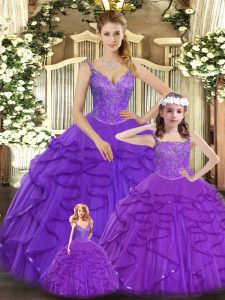 Top Selling Sleeveless Lace Up Floor Length Beading and Ruffles Quinceanera Dresses