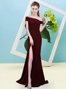 Elegant Brown Elastic Woven Satin Zipper Quinceanera Court of Honor Dress Sleeveless Floor Length Ruching