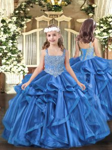 Custom Fit Baby Blue Sleeveless Organza Lace Up Pageant Dress Toddler for Party and Sweet 16 and Quinceanera and Wedding