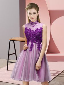 Lilac High-neck Neckline Appliques Damas Dress Sleeveless Lace Up