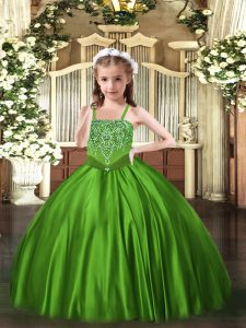 Green Straps Lace Up Beading Little Girl Pageant Gowns Sleeveless