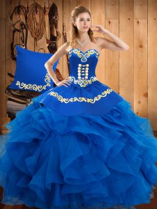 Extravagant Floor Length Ball Gowns Sleeveless Blue Quinceanera Gown Lace Up
