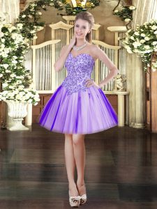 Elegant Mini Length Ball Gowns Sleeveless Lavender Womens Party Dresses Lace Up