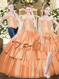 Sleeveless Beading and Ruffled Layers Lace Up Quince Ball Gowns
