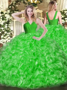 Green Organza Zipper 15 Quinceanera Dress Sleeveless Floor Length Ruffles