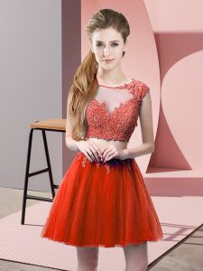Red Prom Dresses Prom and Party with Appliques Scoop Sleeveless Zipper