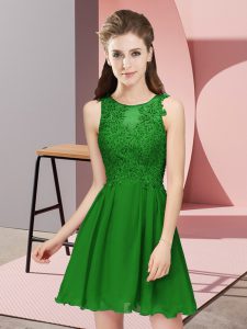 Nice Empire Bridesmaid Gown Green Scoop Chiffon Sleeveless Mini Length Zipper