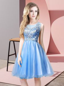 Baby Blue Zipper Dress for Prom Beading Sleeveless Knee Length