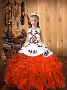 Floor Length Lace Up Pageant Dress Womens Orange Red for Sweet 16 and Quinceanera with Embroidery and Ruffles