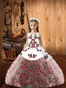 Charming Sleeveless Floor Length Embroidery Zipper Little Girls Pageant Dress with Multi-color