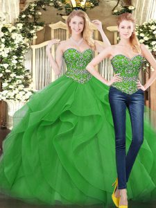 Discount Green Sweetheart Lace Up Beading and Ruffles 15 Quinceanera Dress Sleeveless