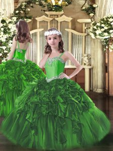 Dark Green Sleeveless Organza Lace Up Little Girl Pageant Dress for Party and Quinceanera and Wedding Party