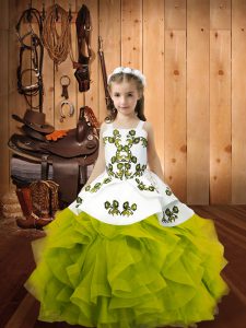 Straps Sleeveless Organza Kids Formal Wear Embroidery and Ruffles Lace Up