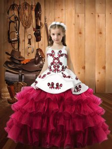 Square Sleeveless Organza Little Girl Pageant Dress Embroidery and Ruffled Layers Lace Up