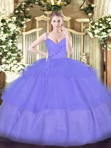 Discount Ball Gowns Quinceanera Gown Lavender Spaghetti Straps Organza Sleeveless Floor Length Zipper