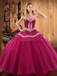 Floor Length Lace Up Sweet 16 Dress Fuchsia for Military Ball and Sweet 16 and Quinceanera with Ruffles