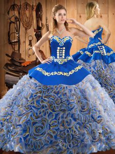 Cheap Multi-color Fabric With Rolling Flowers Lace Up 15 Quinceanera Dress Sleeveless Sweep Train Embroidery